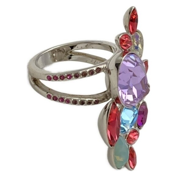 Auth SWAROVSKI - Silver Red Multi Swarovski Crystal Hardware Ring #6 1/2 - Picture 2 of 4